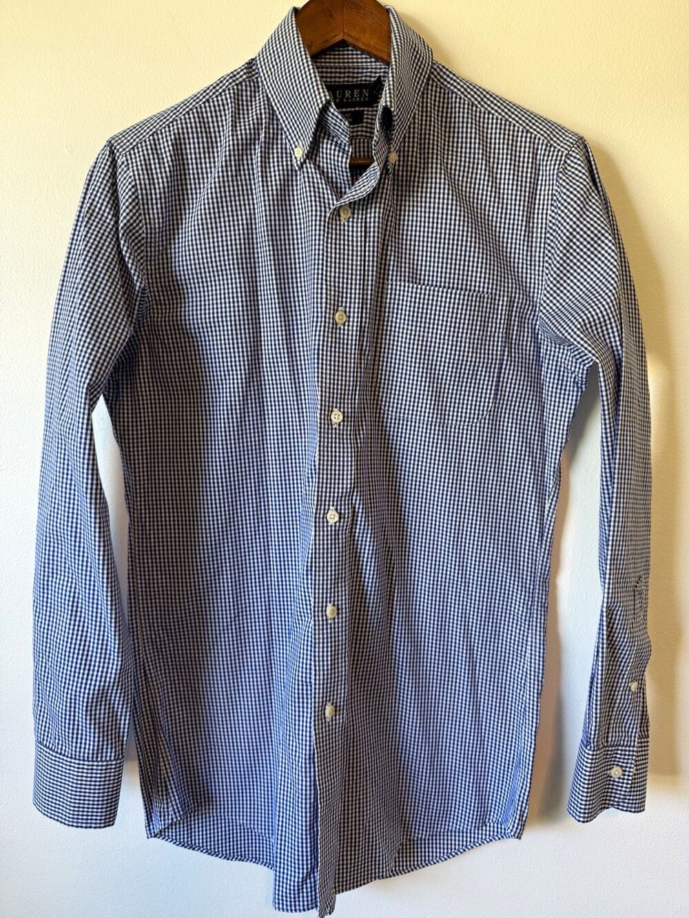 Lauren Ralph Lauren Slim Fit Non-Iron Blue/White Gingham Button-Down 15.5 34/35